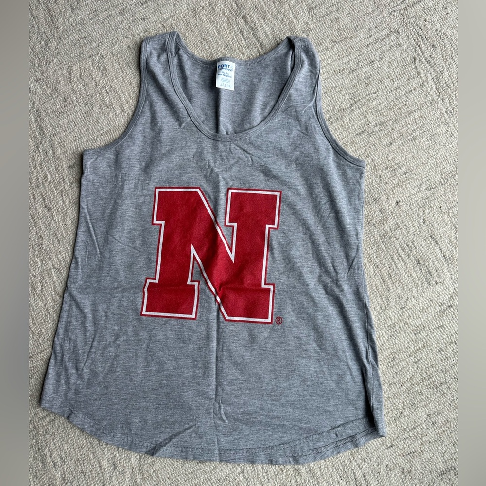 Gray Women's University of Nebraska Tank Top with Red 'N' Graphic